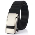 Durable black nylon canvas outdoor belt with matte silver automatic metal buckle - Silver Buckle - Black