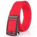 Men's red nylon braided belt with black automatic metal buckle and textured strap - Black Buckle - Red