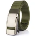 Men's nylon tactical belt with automatic metal buckle in olive drab color - Silver Buckle - Army Green