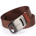 Men's casual thick brown nylon belt with a matte gun-grey alloy automatic buckle - Black Gun Buckle - Coffee