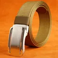Herren-Taktikgürtel aus khakifarbenem Nylon mit automatischer Schnalle aus Metall - Silberne Schnalle - Wolfsbraun