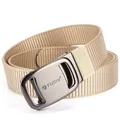 Men's outdoor khaki nylon belt with thickened woven strap and matte metal buckle - Gunmetal Buckle Khaki