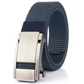 Navy blue nylon canvas belt with a brushed silver automatic metal buckle for men - Silver Buckle - Royal Blue