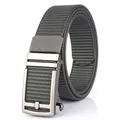 Men's casual nylon belt in dark grey with a matte silver metal automatic buckle - Silver Buckle - Dark Gray