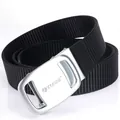 Men's TUSHI tactical nylon belt with silver metal automatic buckle in classic black color - Silver Buckle - Black
