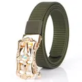 Army green nylon canvas belt with a gold rhinestone buckle in a luxury vintage style - 110cm / Gold Buckle-Military Green