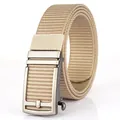 Men's khaki nylon tactical belt with matte silver automatic metal buckle for casual wear - Silver Buckle - Khaki