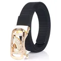 Black nylon woven belt for women with golden swan automatic buckle and rhinestones - Gold Buckle - Black