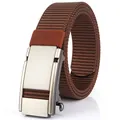 Outdoor-Herrengürtel aus braunem Nylon-Gewebe mit matter Automatik-Legierungsschnalle - Silberne Schnalle - Kaffeebraun