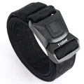 Close-up of durable nylon tactical belt with a quick-release buckle and TUSHI logo - Black (All-Black Buckle)