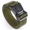 Detailed close-up of the TUSHI tactical nylon belt with its quick-release buckle mechanism - Army Green (All-Black Buckle)