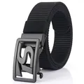 Men's black nylon tactical belt with automatic buckle and woven texture design - Black Buckle - Black