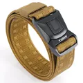 Detail of coyote brown tactical nylon belt featuring heavy duty quick release buckle - Wolf Brown (All-Black Buckle)