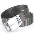 Men's grey nylon outdoor belt with silver automatic metal buckle and woven texture - Silver Buckle - Dark Gray