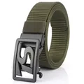 Army green tactical nylon belt for men with a black automatic buckle and cutout design - Black Buckle - Army Green
