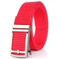 Men's automatic buckle woven belt with red nylon strap and matte silver metal buckle - Silver Buckle - Red