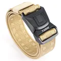 Close-up of khaki nylon tactical belt featuring a matte black buckle and durable weave - Khaki (All-Black Buckle)