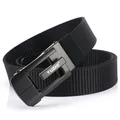 Men's black nylon tactical belt with matte grey automatic buckle and TUSHI logo - 120cm / Black Buckle - Black