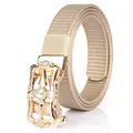 Beige nylon woven belt with vintage gold automatic buckle and iridescent gemstone - 110cm / Gold Buckle-Khaki