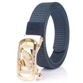 Dark blue nylon woven belt with golden swan buckle and pavé white crystals - Gold Buckle - Royal Blue