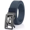 Men's dark blue nylon woven belt with black matte automatic buckle featuring an S design - Black Buckle - Royal Blue