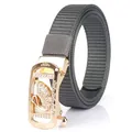 Nylon canvas belt in dark grey with golden swan automatic buckle and white crystals - Gold Buckle - Dark Gray