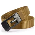 Khaki thickened nylon outdoor belt with black automatic metal buckle featuring TUSHI logo - 120cm / Black Buckle - Wolf Brown