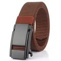 Herren Freizeit-Nylon-Gürtel in Braun mit mattschwarzer Automatik-Metallschnalle - Schwarze Schnalle - Kaffeebraun