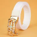 White nylon canvas belt with a gold alloy automatic buckle and colorful crystal inlay - 110cm / Gold Buckle - White