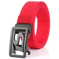 Men's casual red nylon belt with black matte automatic buckle featuring S design - Black Buckle - Red