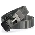 Grey heavy-duty nylon belt with black matte automatic metal buckle and white TUSHI logo - 120cm / Black Buckle - Dark Gray