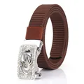 Brown nylon tactical belt with silver automatic buckle featuring a swan relief design - 110cm / Silver Buckle - Coffee