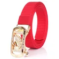 Women's red nylon belt with golden swan buckle and sparkling rhinestones inlay - Gold Buckle - Red