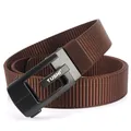 Men's dark brown thickened nylon belt with a black alloy automatic buckle from TUSHI - 120cm / Black Buckle - Coffee