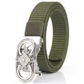 Army green nylon belt for women with silver buckle featuring sparkling rhinestones - Silver Buckle Army Green