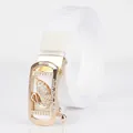White nylon belt with gold automatic buckle featuring a crystal swan design - Gold Buckle - White