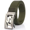Army green nylon tactical belt with matte gunmetal automatic buckle for men's casual wear - Silver Buckle - Army Green