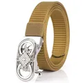Khaki nylon woven belt for women with silver buckle and diamond rhinestone pattern - Silver Buckle Wolf Brown