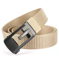 Beige thickened nylon belt for men with black automatic metal buckle and woven texture - 120cm / Black Buckle - Khaki