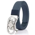 Dark blue nylon woven belt with silver rhinestone-encrusted automatic buckle for women - Silver Buckle Royal Blue