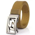 Men's tactical nylon belt in khaki with a brushed silver metal automatic buckle - Silver Buckle - Wolf Brown