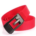 Thickened red nylon belt with matte black automatic buckle featuring white TUSHI logo - 120cm / Black Buckle - Red