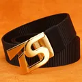 Men's black nylon belt with a gold brushed metal VS buckle for outdoor casual wear - Gold Buckle - Black