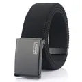 Black woven stretch canvas belt with matte automatic buckle and TUSHI brand logo - 110cm / Black