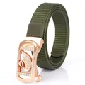 Army green nylon canvas belt for women with rose gold automatic swan buckle - Rose Gold Buckle - Army Green