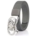 Gray nylon woven belt with silver rhinestone-encrusted automatic buckle for women - Silver Buckle Dark Gray