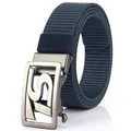 Men's navy blue nylon belt with a matte gunmetal S-shaped automatic buckle - Silver Buckle - Royal Blue