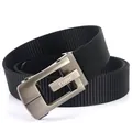 Thick black nylon belt with matte gunmetal G-style buckle for casual outdoor wear - 120cm / Silver Buckle - Black