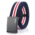 Cintura intrecciata elastica a righe rosso-bianco-blu con fibbia in metallo nero - 110cm / Blu Reale Bianco Rosso