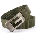 Army green thick nylon web belt featuring a brushed gunmetal automatic buckle - 120cm / Silver Buckle - Army Green